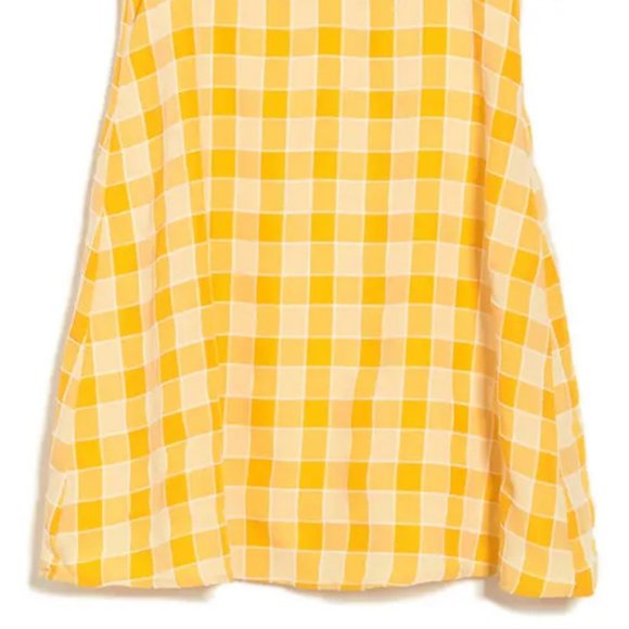 NEW Lush Checker Gingham Plaid Ruched Sweetheart Mini Dress Marigold Yellow M - Picture 6 of 8
